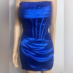 Strapless Royal Blue Sequin Dress